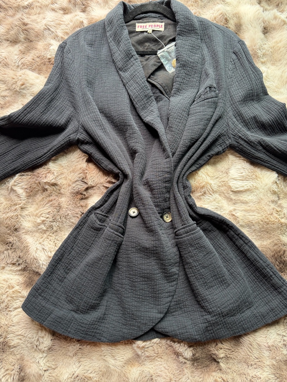 Free People Charcoal/Navy-ish Textured Shawl Collar Blazer